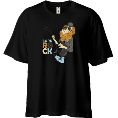 Футболка двунитка Oversize Born to Rock Лев с гитарой