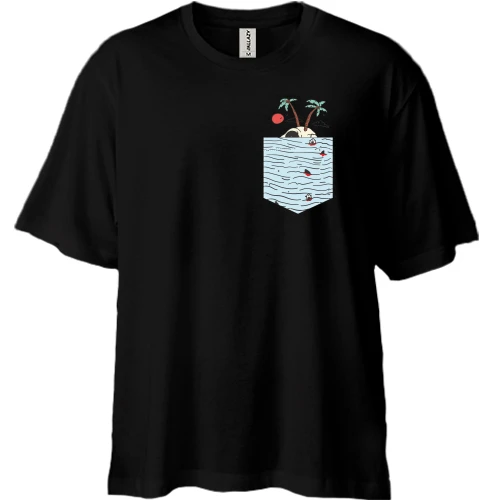 Футболка двонитка Oversize, Чорний, Кишеня Море Пальми