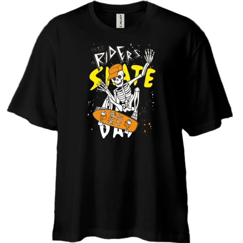 Футболка двунитка Oversize, Черный, Skite day Скелет
