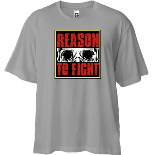 Футболка двунитка Oversize, Серый, Reason to fight Череп