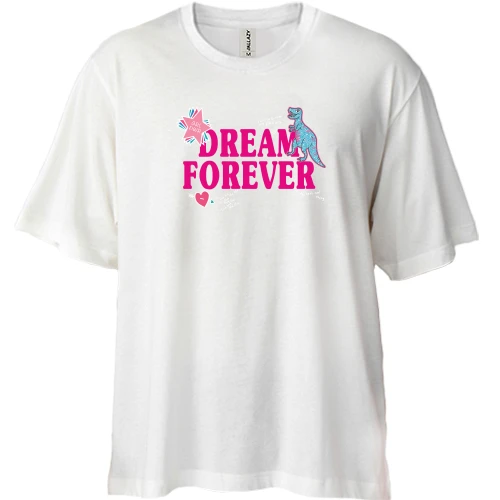 Футболка двонитка Oversize, Білий, Dream forever Динозавр