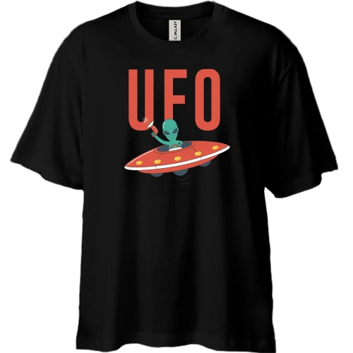 Футболка двунитка Oversize, Черный, UFO НЛО