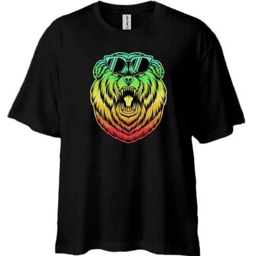 Футболка двунитка Oversize, Черный, Art Bear Медведь