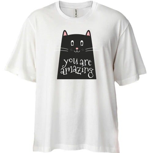 Футболка двунитка Oversize, Белый, Black Cat Черный кот