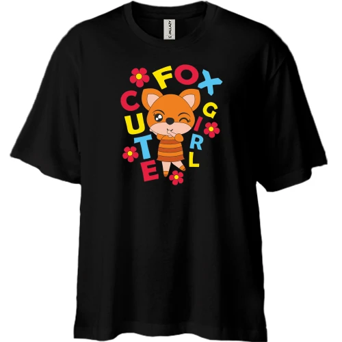Футболка двунитка Oversize, Черный, Fox Girl Лиса