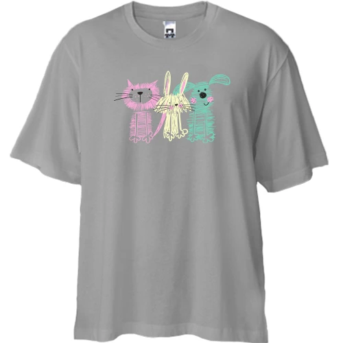 Футболка двонитка Oversize, Сірий, Art Pets Намальовані звірі