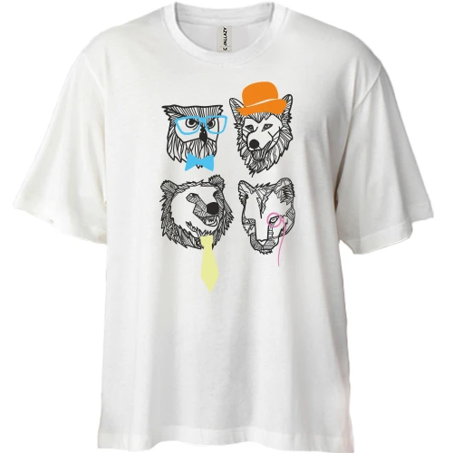 Футболка двунитка Oversize, Белый, Animals Звери