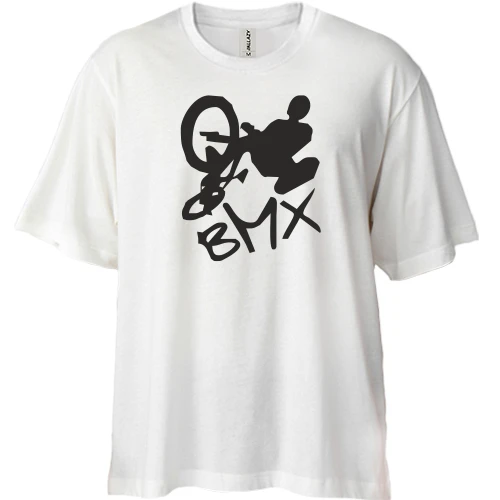 Футболка двонитка Oversize, Білий, Велосипедист BMX
