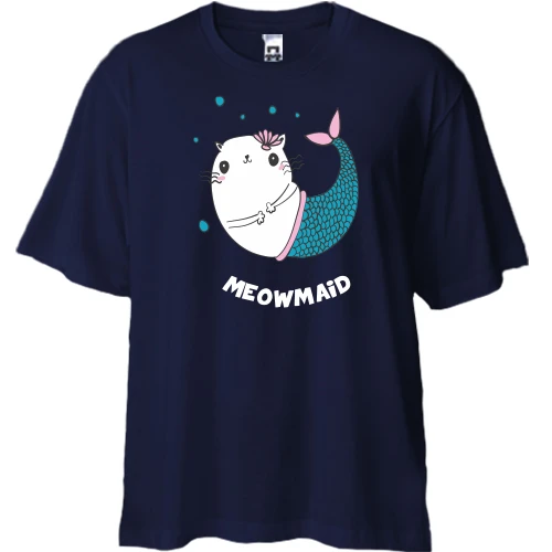 Футболка двунитка Oversize с котом русалкой