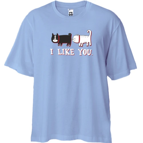 Футболка двунитка Oversize с котами и надписью "i like you"