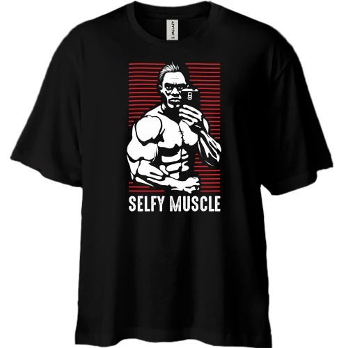 Футболка двунитка Oversize, Черный, Selfie Muscle