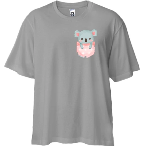 Футболка двонитка Oversize, Сірий, з коалою в кишені