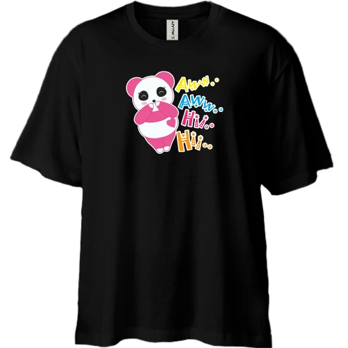 Футболка двонитка Oversize, Чорний, Pink Panda