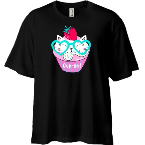 Футболка двунитка Oversize, Черный, Cup Cat