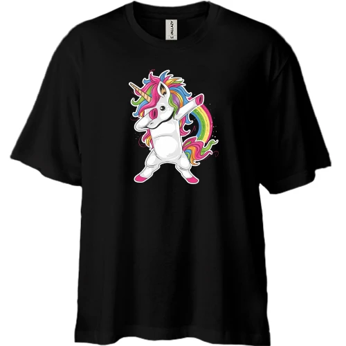 Футболка двонитка Oversize, Чорний, Rainbow Unicorn