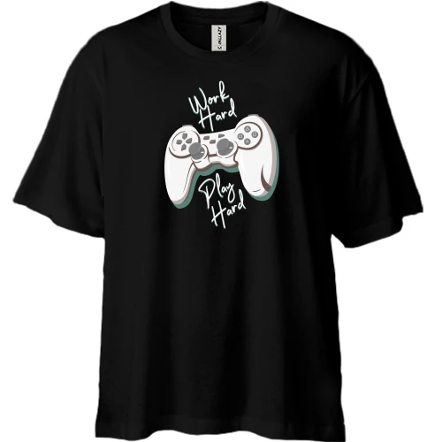 Футболка двунитка Oversize, Черный, Work hard Play hard