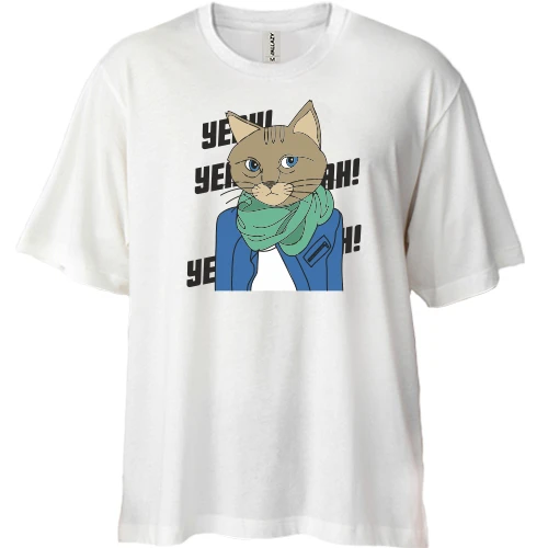 Футболка двунитка Oversize с котом в шарфе (Yeah)