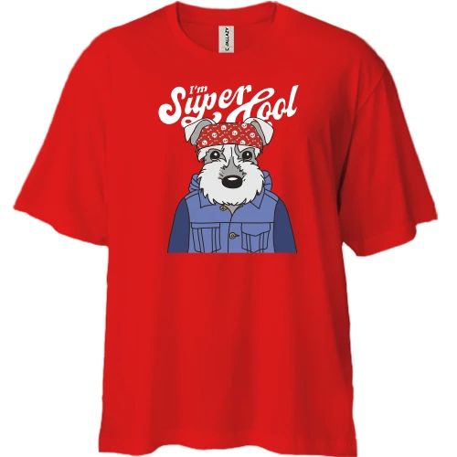 Футболка двунитка Oversize, Красный, с собакой "I'm Super Cool"