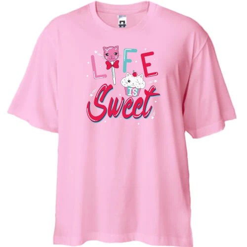 Футболка двунитка Oversize, Розовый, Life sweet