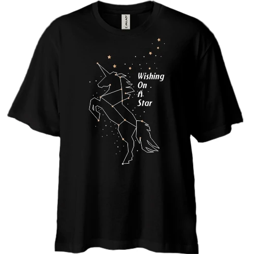 Футболка двонитка Oversize, Чорний, Wishing on a star