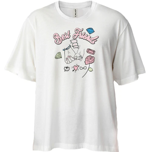 Футболка двунитка Oversize, Белый, Best Friends с руками и сердцем
