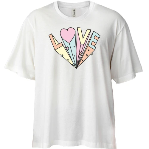 Футболка двунитка Oversize, Белый, со спекторной надписью "Love"