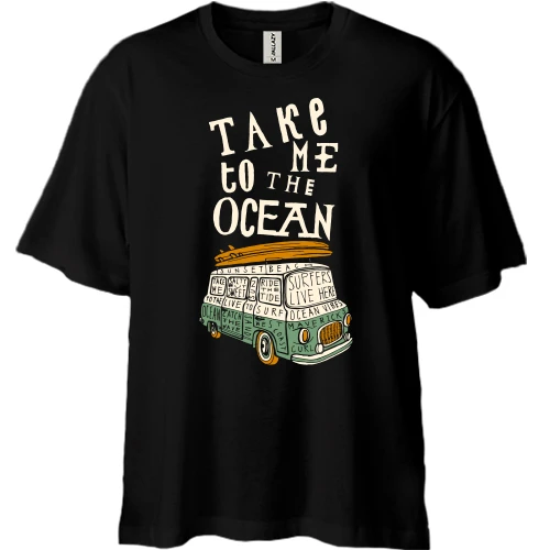 Футболка двонитка Oversize, Чорний, Take me to the Ocean