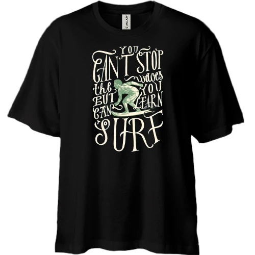 Футболка двунитка Oversize, Черный, You can't stop Surf