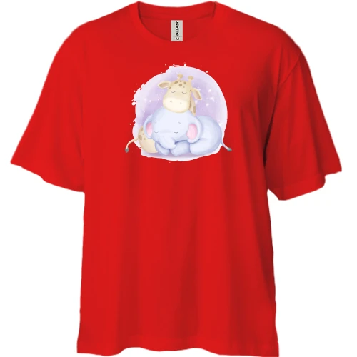 Футболка двунитка Oversize с жирафом и слоником