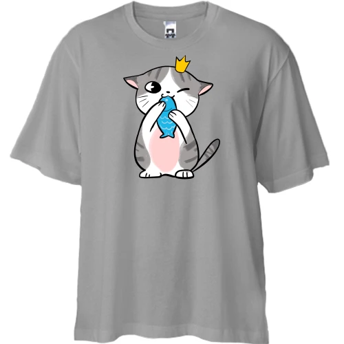 Футболка двонитка Oversize з котом що Їсть рибку