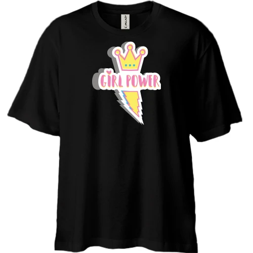 Футболка двунитка Oversize, Черный, Girl power