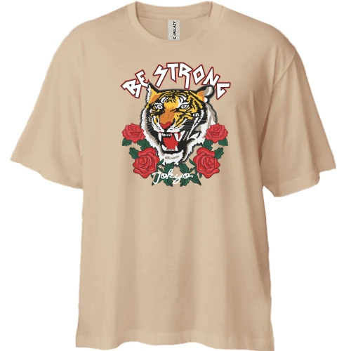 Футболка двунитка Oversize, Бежевый, Be strong tiger