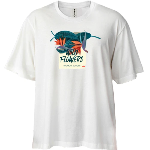 Футболка двонитка Oversize, Білий, Wild Flowers