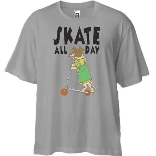 Футболка двунитка Oversize, Серый, Skate all day