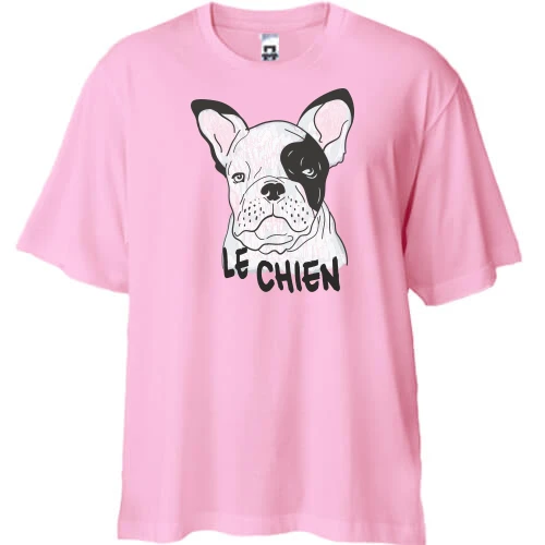 Футболка двунитка Oversize, Белый, с надписью "Le Chien" и собакой