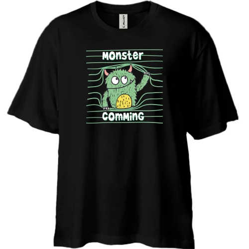 Футболка двунитка Oversize, Черный, Monster coming