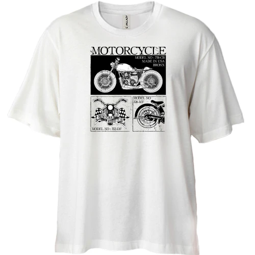 Футболка двунитка Oversize Motorcycle Black and White