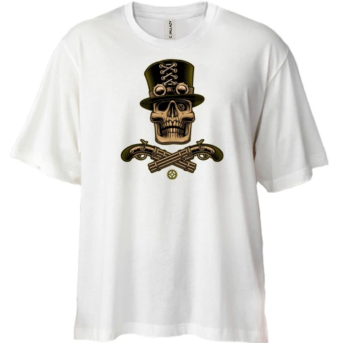 Футболка двонитка Oversize, Білий, Череп Skull and Guns
