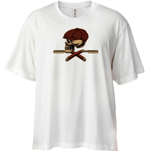 Футболка двунитка Oversize, Белый, Череп Skull and Razors
