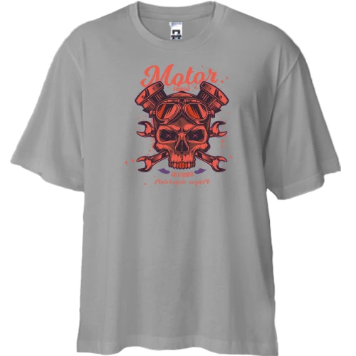 Футболка двонитка Oversize, Сірий, Motor Red Skull