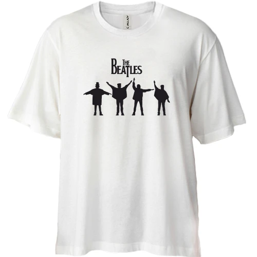 Футболка двонитка Oversize, Білий, із силуетами The Beatles у стилі Help!