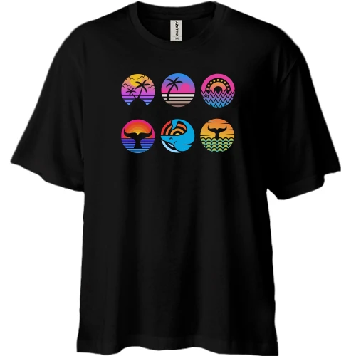Футболка двунитка Oversize с пляжными иконками