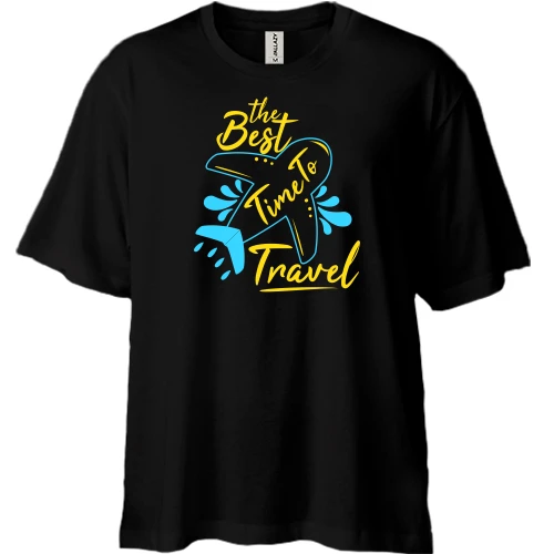Футболка двунитка Oversize, Черный, Best time to travel