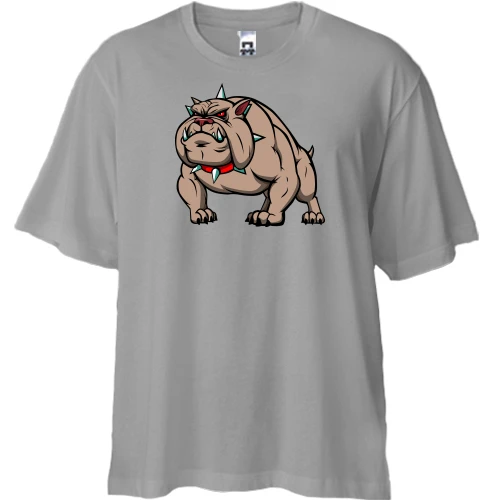 Футболка двунитка Oversize, Серый, со злым бульдогом