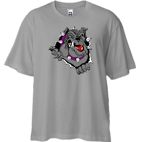 Футболка двонитка Oversize, Сірий, з що виглядає бульдогом
