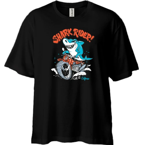 Футболка двунитка Oversize, Черный, Shark Rider