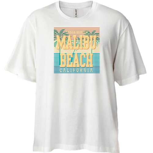 Футболка двонитка Oversize, Білий, Malibu Beach