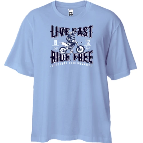 Футболка двунитка Oversize, Синий, Live Fast Ride Free