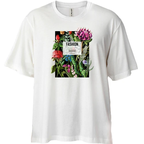 Футболка двунитка Oversize, Белый, Flowers Fashion
