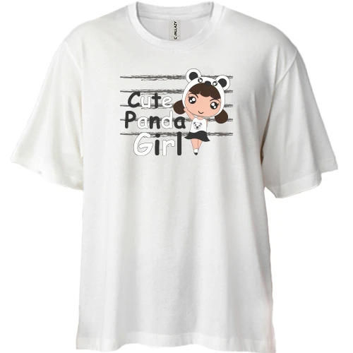 Футболка двонитка Oversize, Білий, Panda Girl